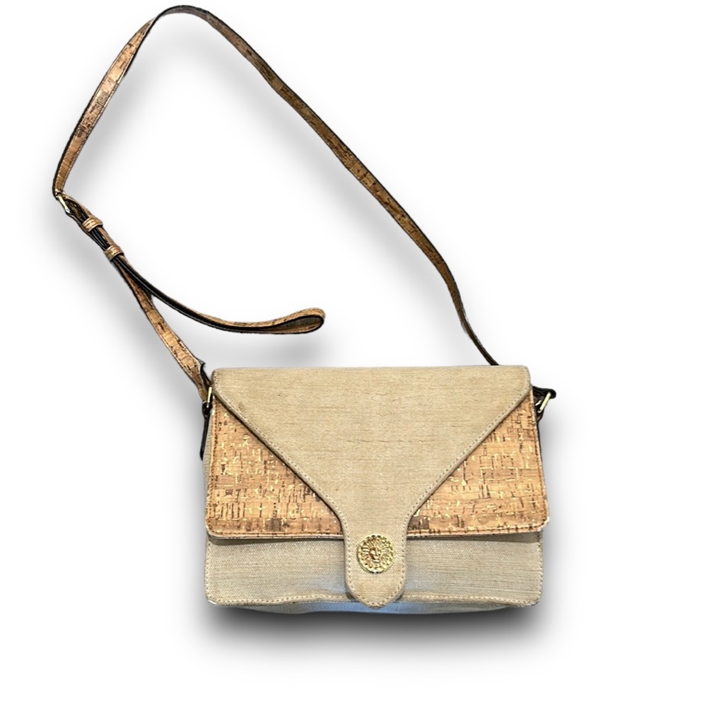 3/$15 Anne Klein Jute and Cork adjustable crossbody purse